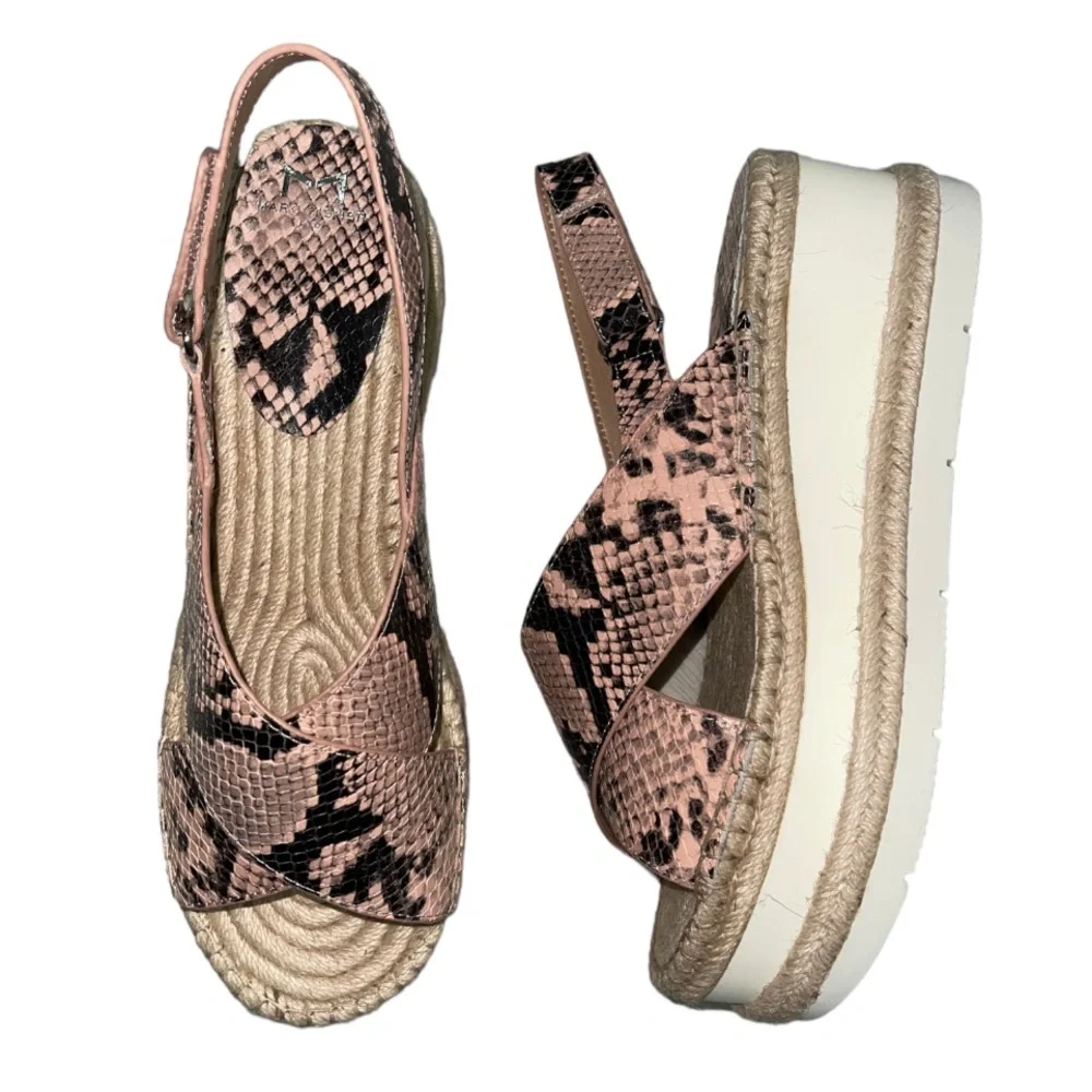 NEW Marc Fisher LTD Gandy Pink Leather Snakeskin Espadrille Platform Sandals